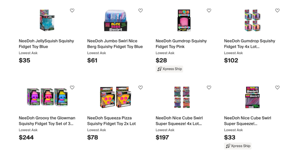 StockX上のNeeDoh取引データのスクリーンショット