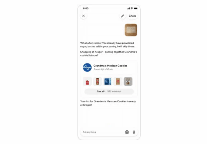 Ask DoorDashのアプリ画面
