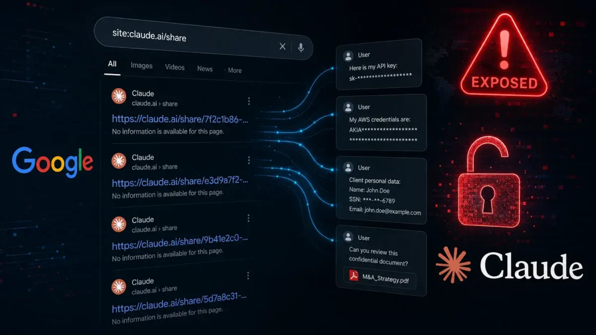 検索結果にClaudeの共有チャットが表示された問題を示すイメージ