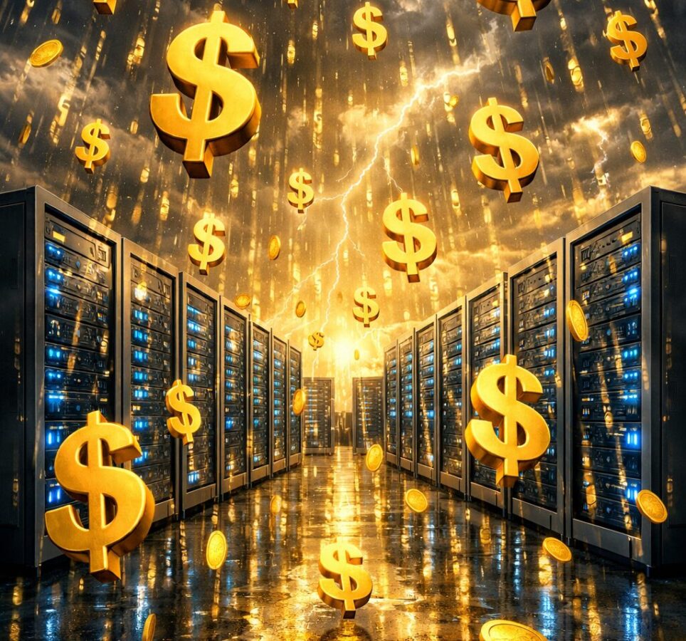 データセンターとドル記号のイメージ