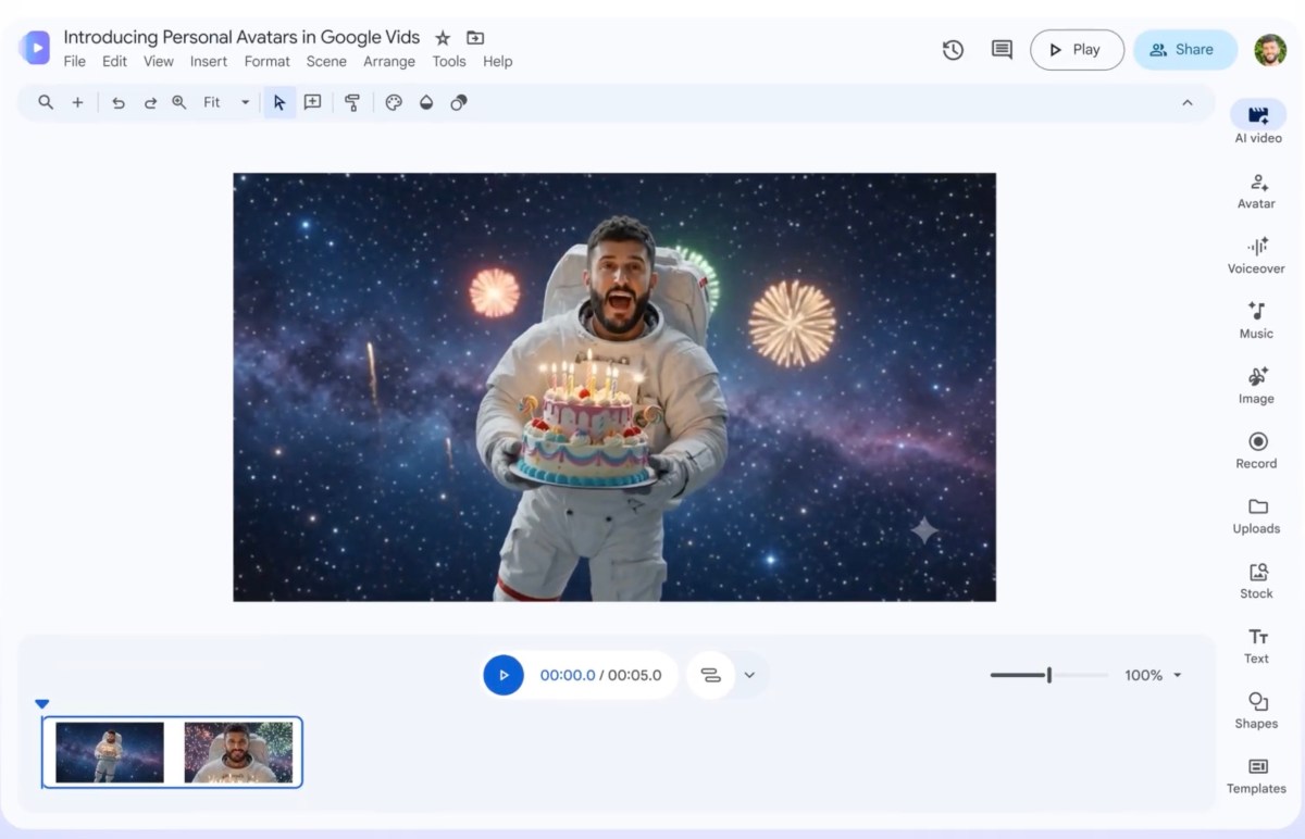 Google VidsのAIアバター機能のイメージ