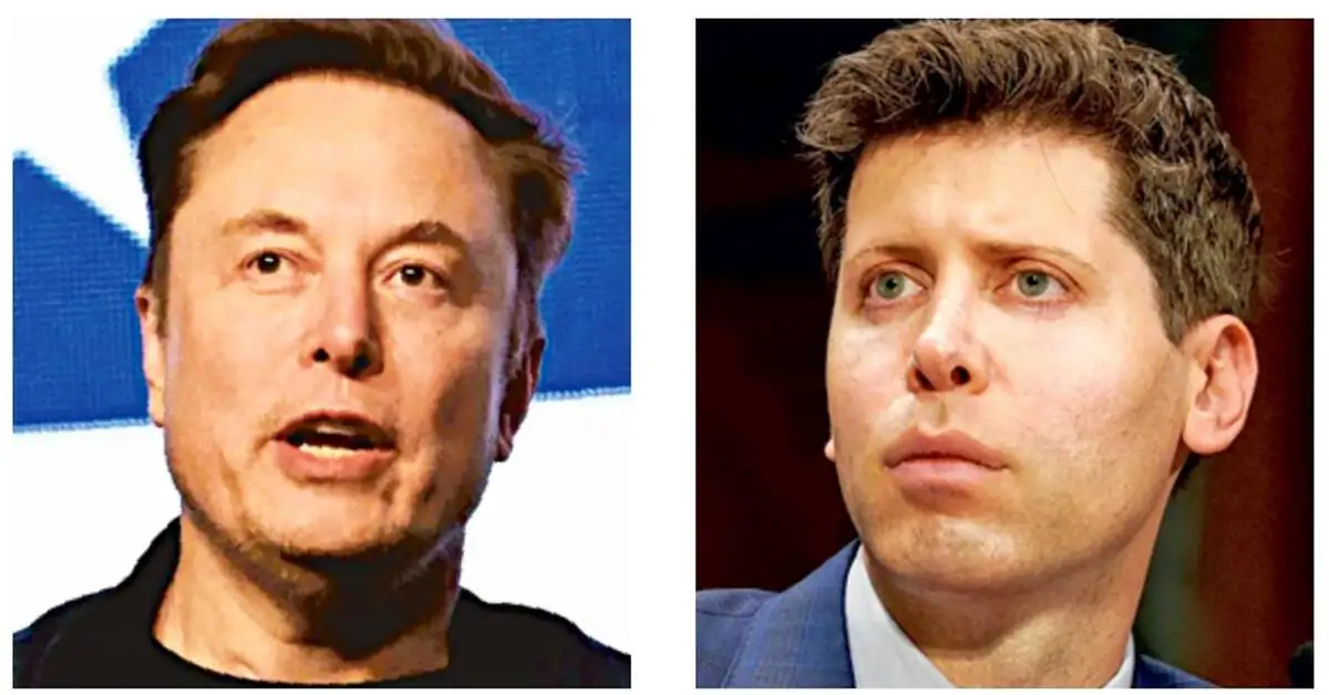 OpenAIとCursorの契約終了を報じたBusiness Standardの記事に掲載されたイーロン・マスクとサム・アルトマンの写真