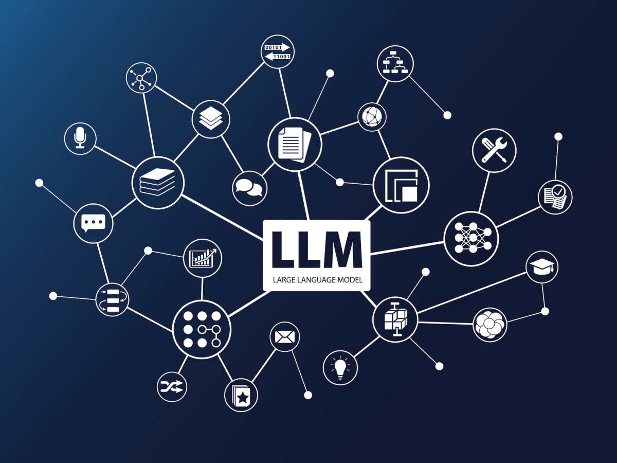 大規模言語モデル（LLM）と周辺技術の関係をアイコンとネットワーク図で表したイラスト。TechCrunchがLM Arenaの資金調達記事に使用したもの