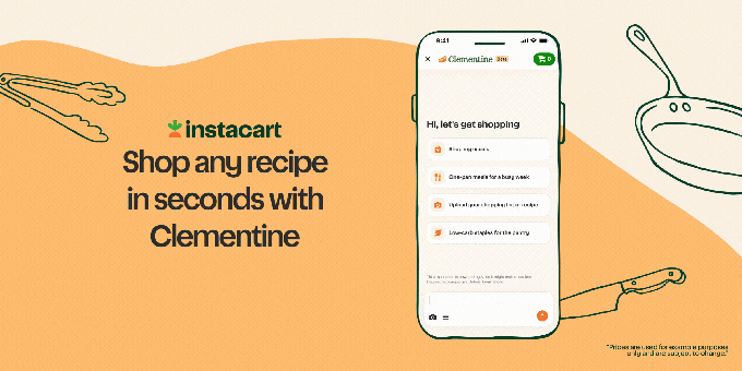 Instacartのアシスタントが会話から献立とカートを組み立てる画面イメージ