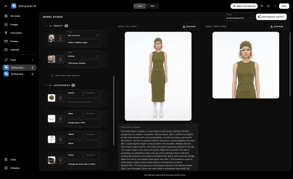 Jane Wade向けに作られたStyling Suiteの画面