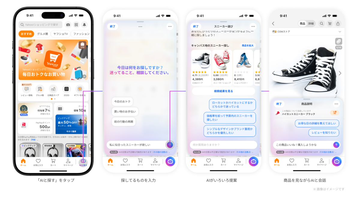 Yahoo!ショッピングのAIエージェントが会話形式で商品選びを支援する画面イメージ