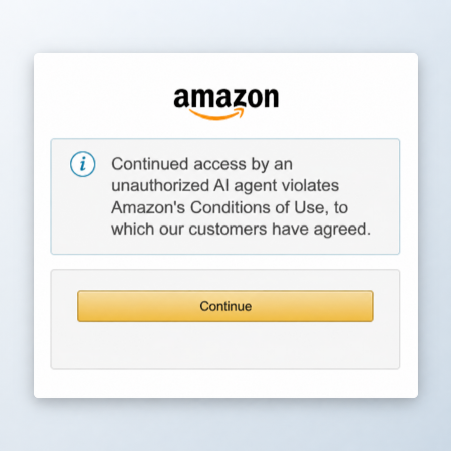 Meta製AIエージェントMuse経由でAmazonにアクセスした利用者に表示される警告メッセージ