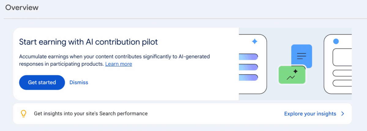 Google Search Consoleに表示されるAI contribution pilotの登録画面（Search Engine Land掲載のスクリーンショット）